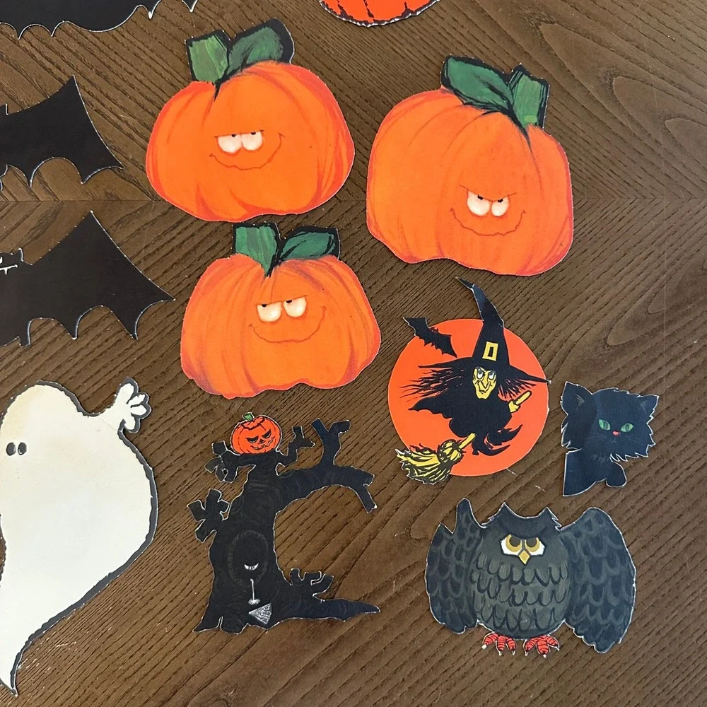 Vintage Hallmark Halloween Diecuts Lot 23pc Ghosts Bats Pumpkins Owls Cats Decor